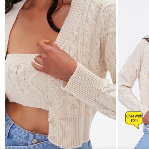 Forever 21 Sweaters - Forever 21 Beige Cable Knit Tube Top And Sweater Set M